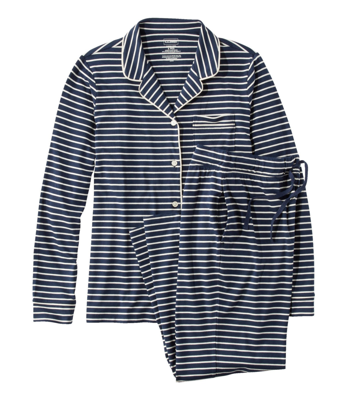 L.L.Bean Women's Super-Soft Shrink-Free Button Front Pajama Set, Stripe Classic Navy/Cream Stripe
