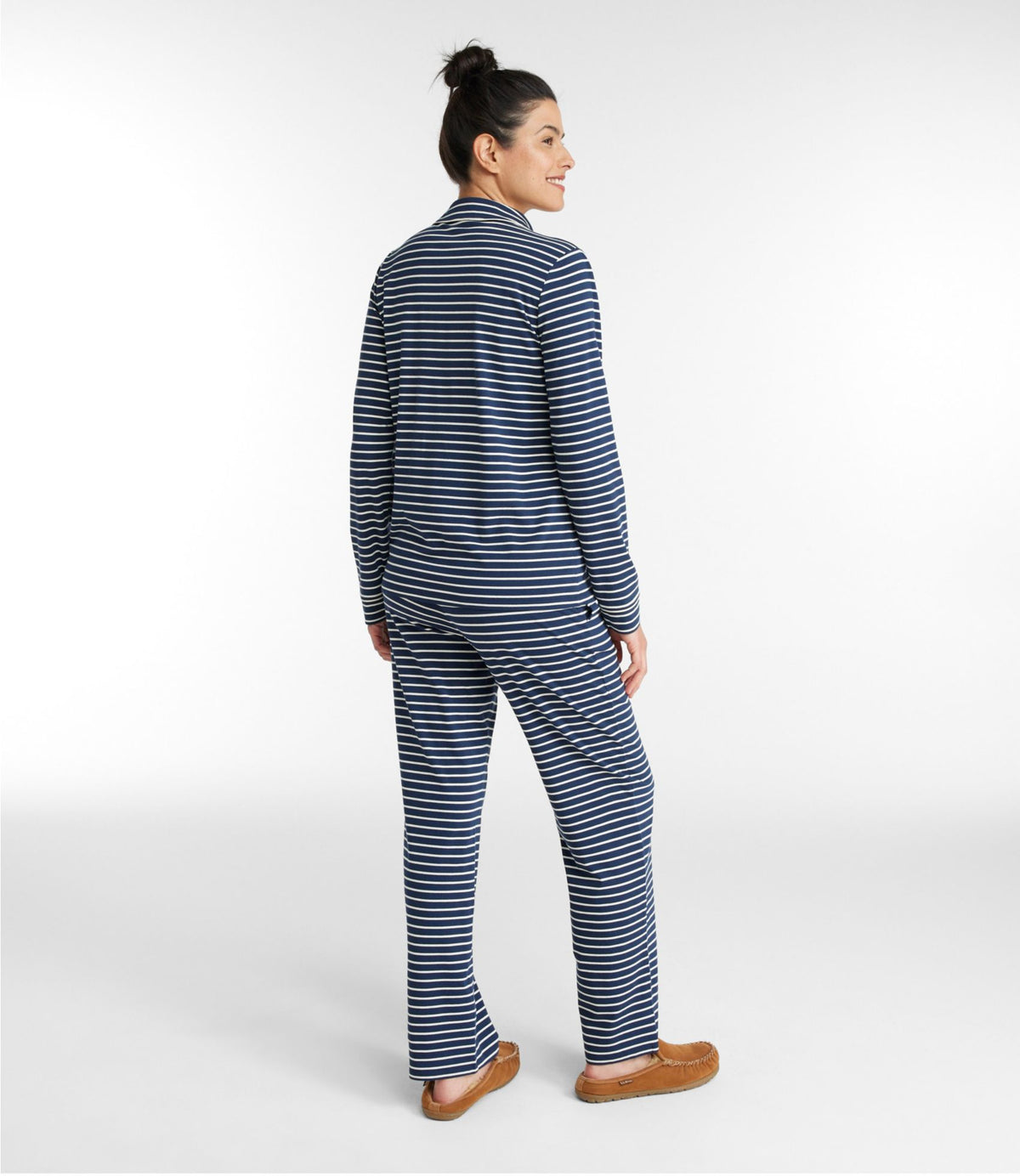 L.L.Bean Women's Super-Soft Shrink-Free Button Front Pajama Set, Stripe Classic Navy/Cream Stripe