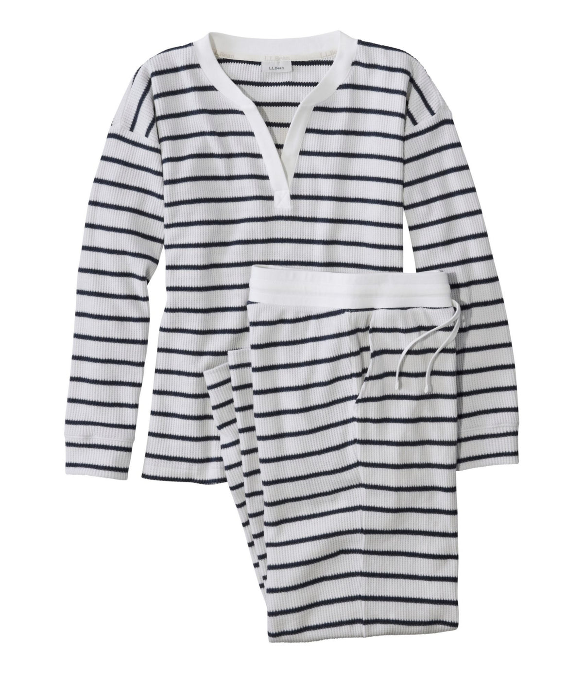 L.L.Bean Women's Soft Waffle Sleep Set Classic Navy Stripe