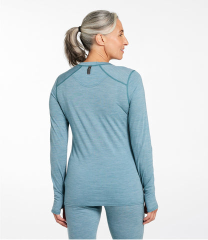 L.L.Bean Women's Cresta Ultralight 150 Crew Top, Stripe Ocean Waves/Storm Teal