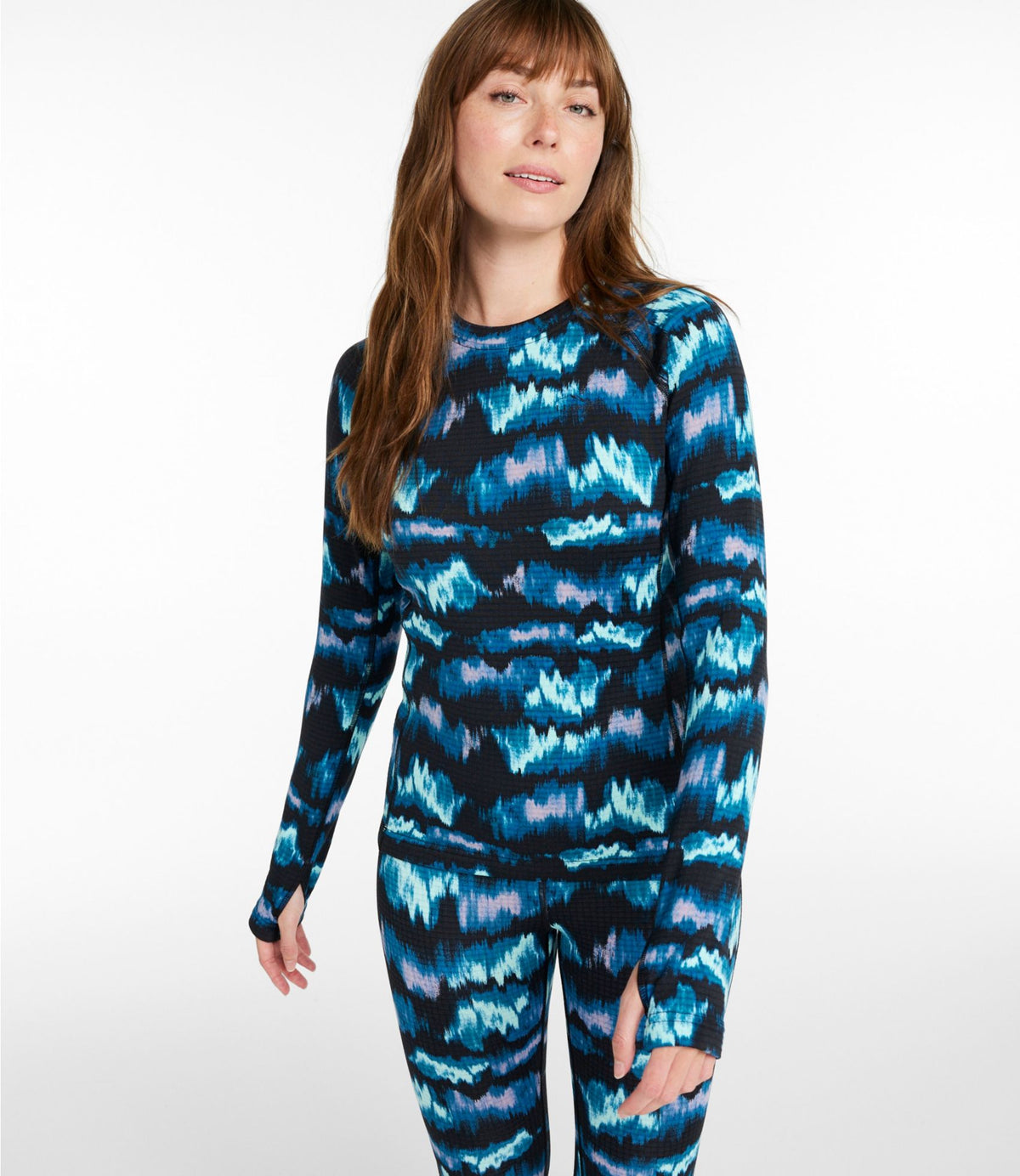 L.L.Bean Women's L.L.Bean Heavyweight Base Layer Crew Top, Print Aurora Print