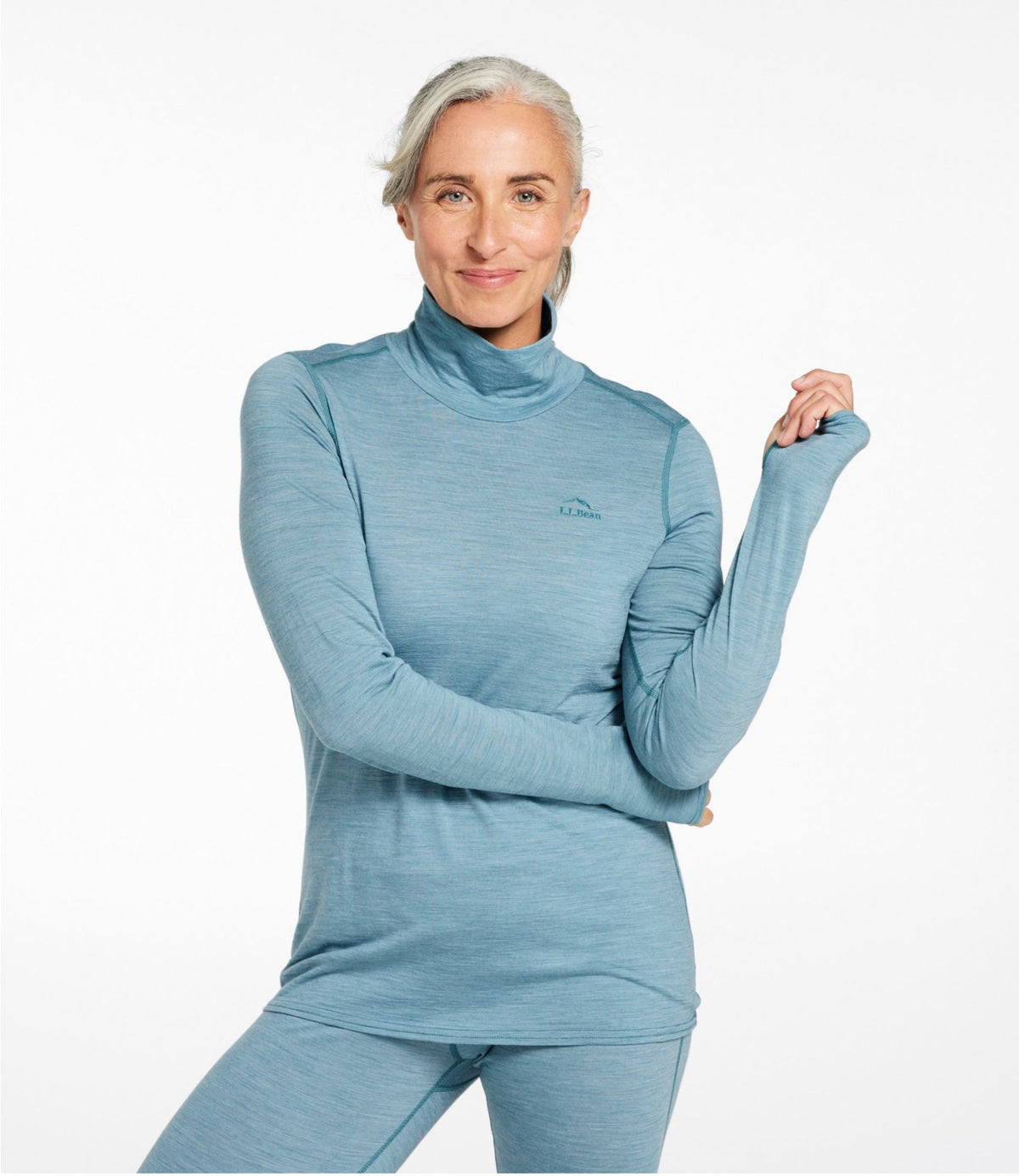 L.L.Bean Women's Cresta Ultralight 150 Turtleneck, Stripe Ocean Waves/Storm Teal