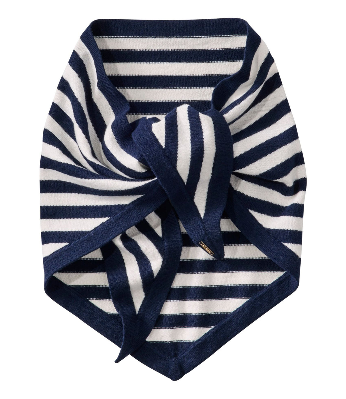 L.L.Bean Women's Cotton/Cashmere Knit Triangle Scarf, Striped Classic Navy/Sea Salt Stripe