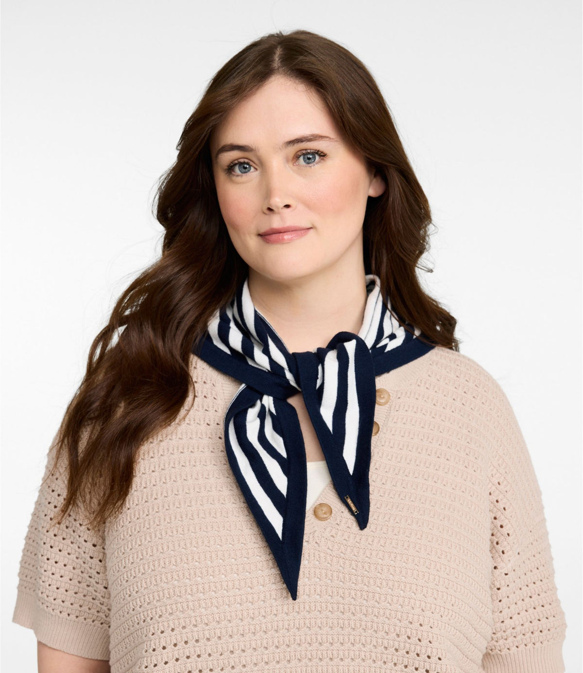 L.L.Bean Women's Cotton/Cashmere Knit Triangle Scarf, Striped Classic Navy/Sea Salt Stripe