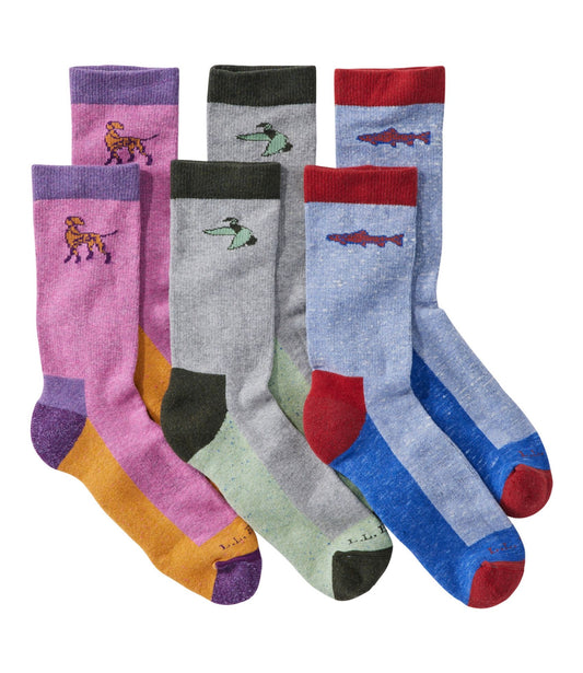 L.L.Bean Adults' Wicked Soft Cotton Socks Animal Gift Set, 3-Pack Animal 3 Pack