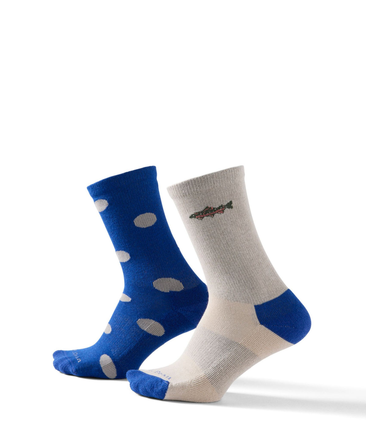 L.L.Bean Adults' Wicked Soft Cotton Socks, Novelty 2-Pack Classic Navy Polka Dot/Shore Trout