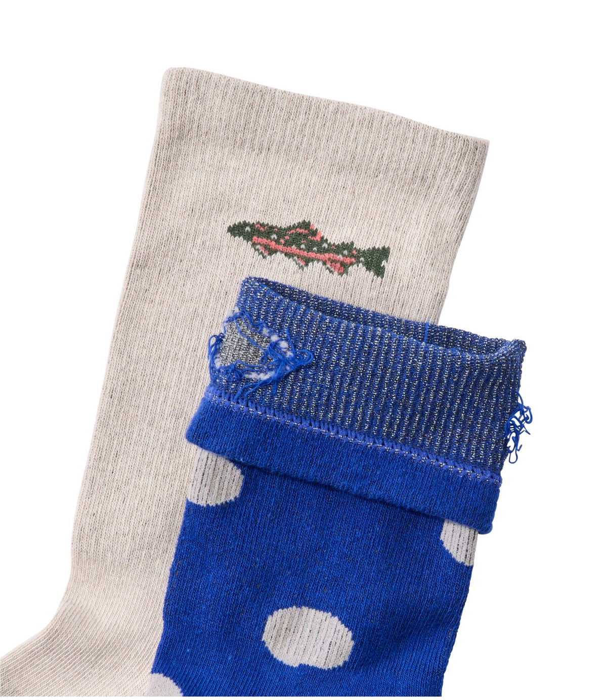L.L.Bean Adults' Wicked Soft Cotton Socks, Novelty 2-Pack Classic Navy Polka Dot/Shore Trout