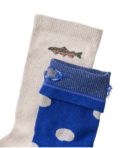 L.L.Bean Adults' Wicked Soft Cotton Socks, Novelty 2-Pack Classic Navy Polka Dot/Shore Trout