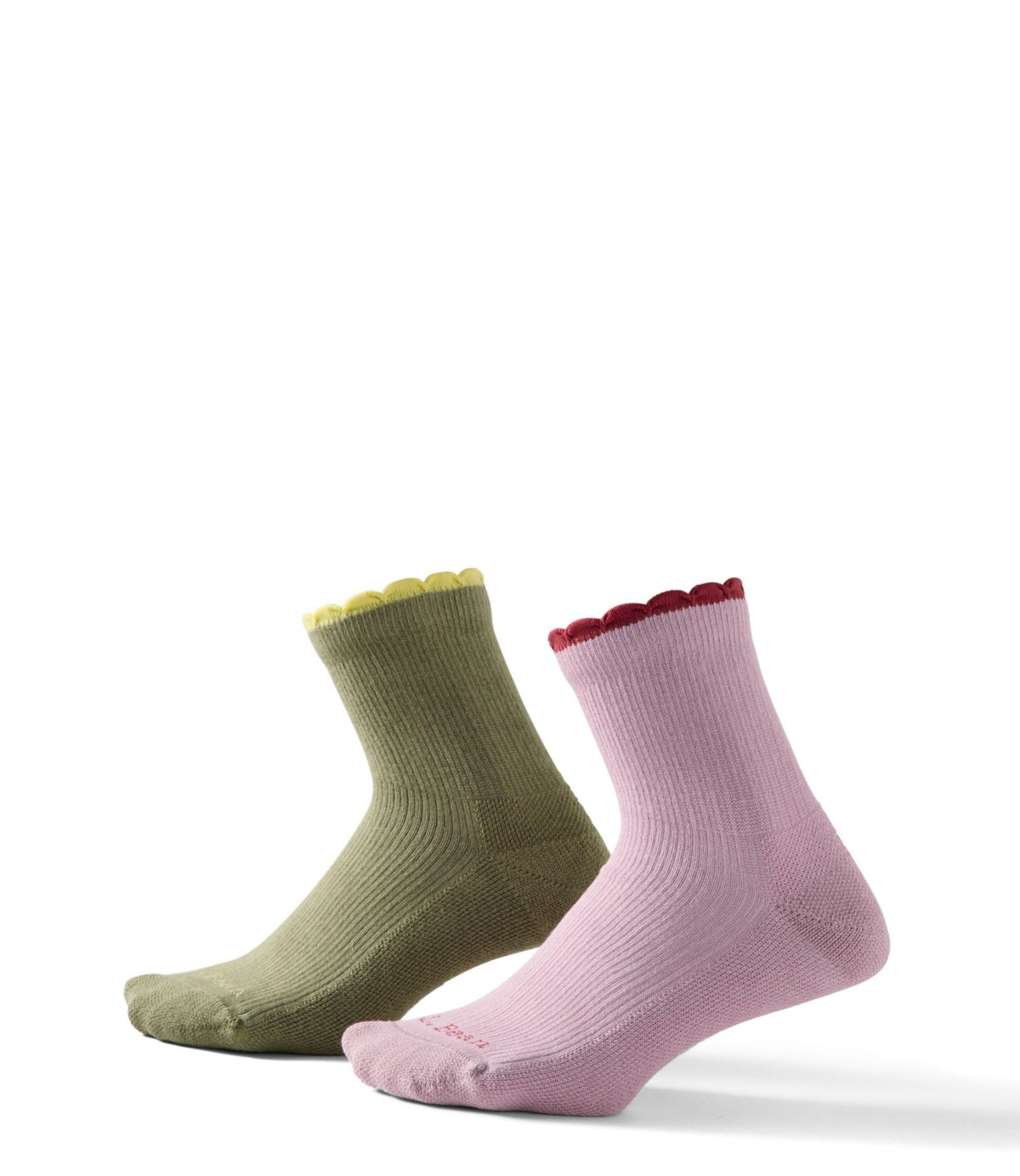 L.L.Bean Women's Scalloped Edge Micro Crew Socks, 2-Pack Iced Orchid/Faded Sage