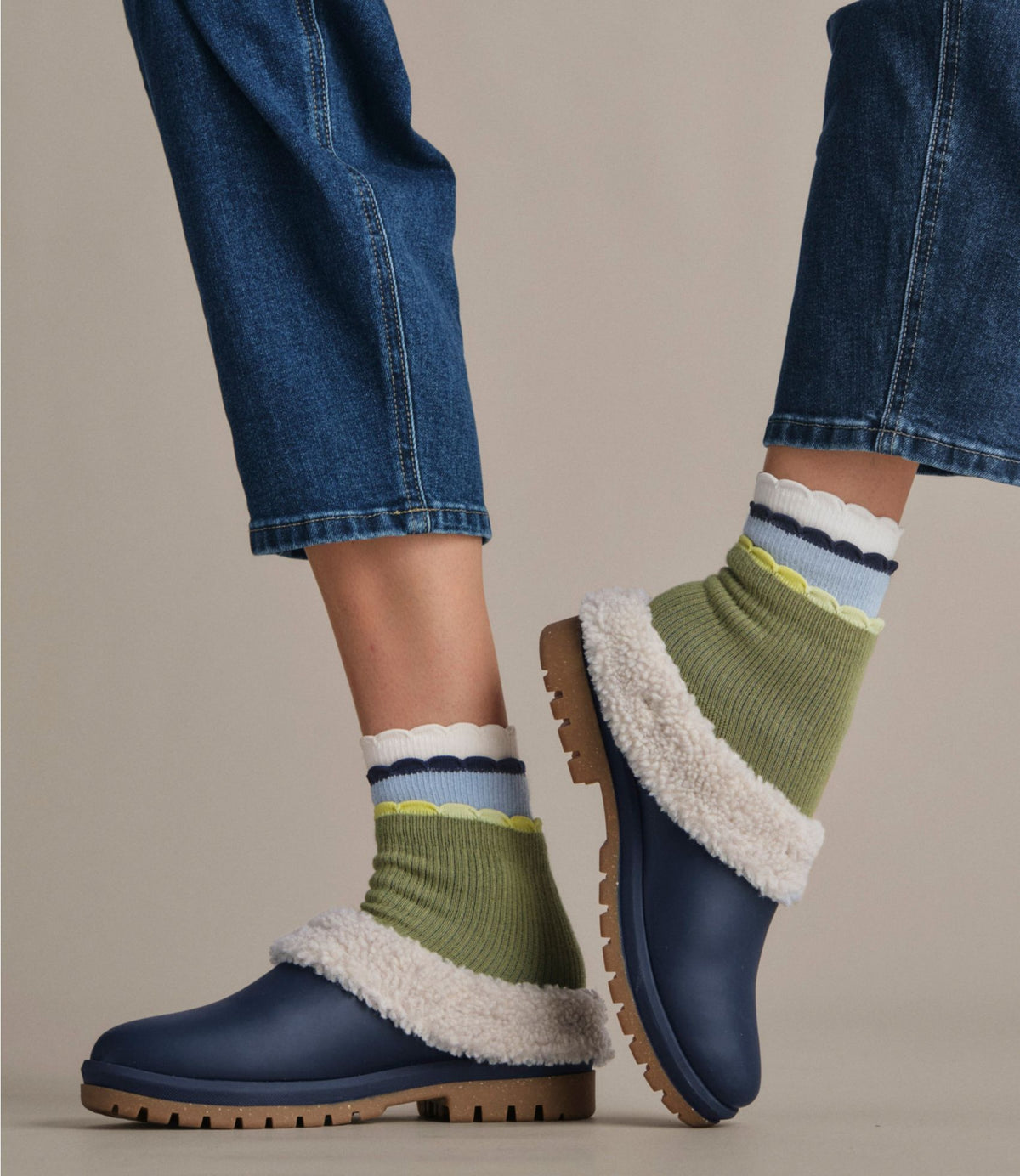 L.L.Bean Women's Scalloped Edge Micro Crew Socks, 2-Pack Iced Orchid/Faded Sage