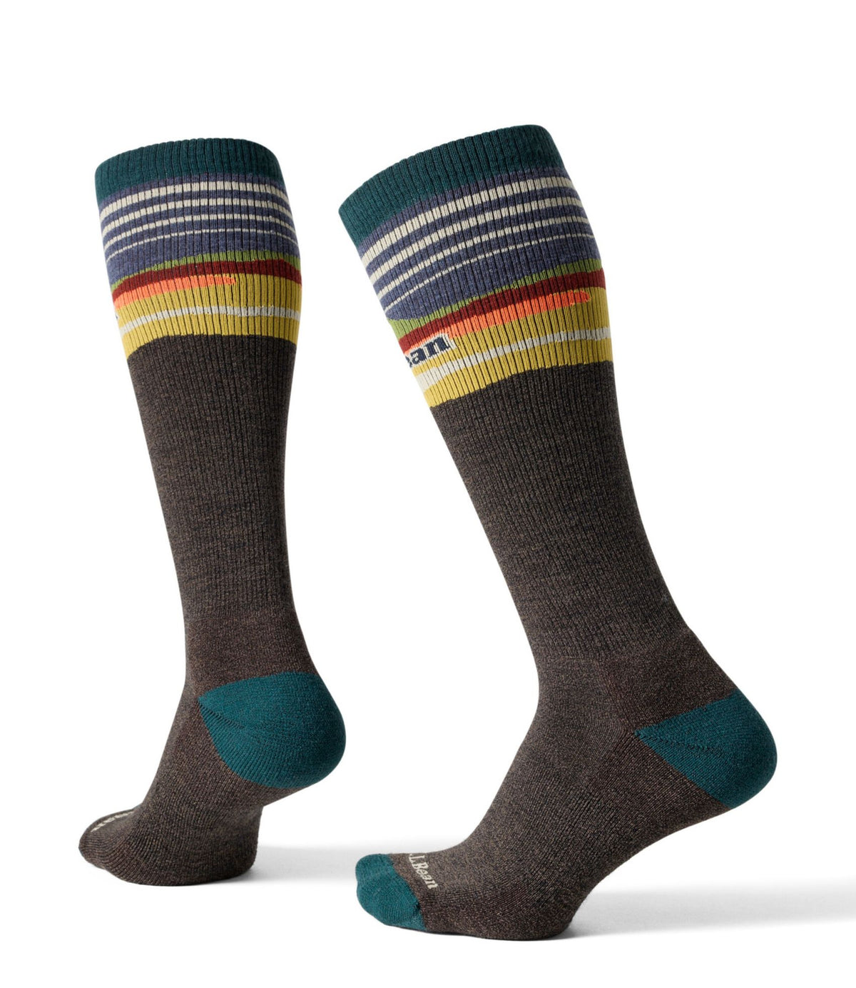 L.L.Bean Adults' Katahdin Over the Calf Hiker Socks, Mountain Hazelnut/Shadow Green