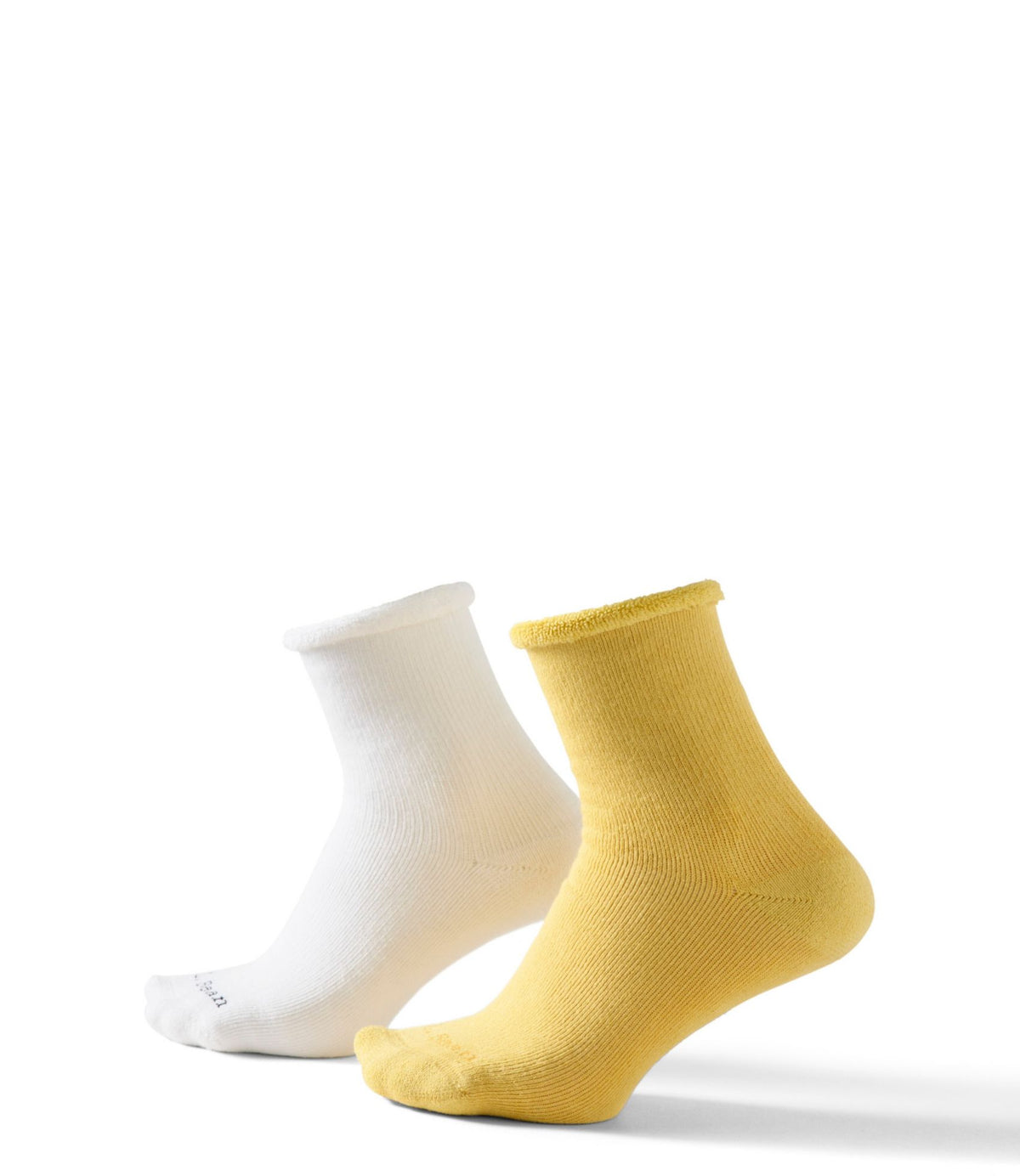 L.L.Bean Adults' Cozy Rangeley Micro Crew Socks, 2-Pack Lemon Zest/White
