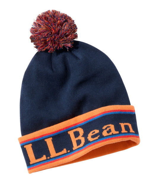 L.L.Bean Adults' Katahdin Pom Hat Carbon Navy/Persimmon Orange