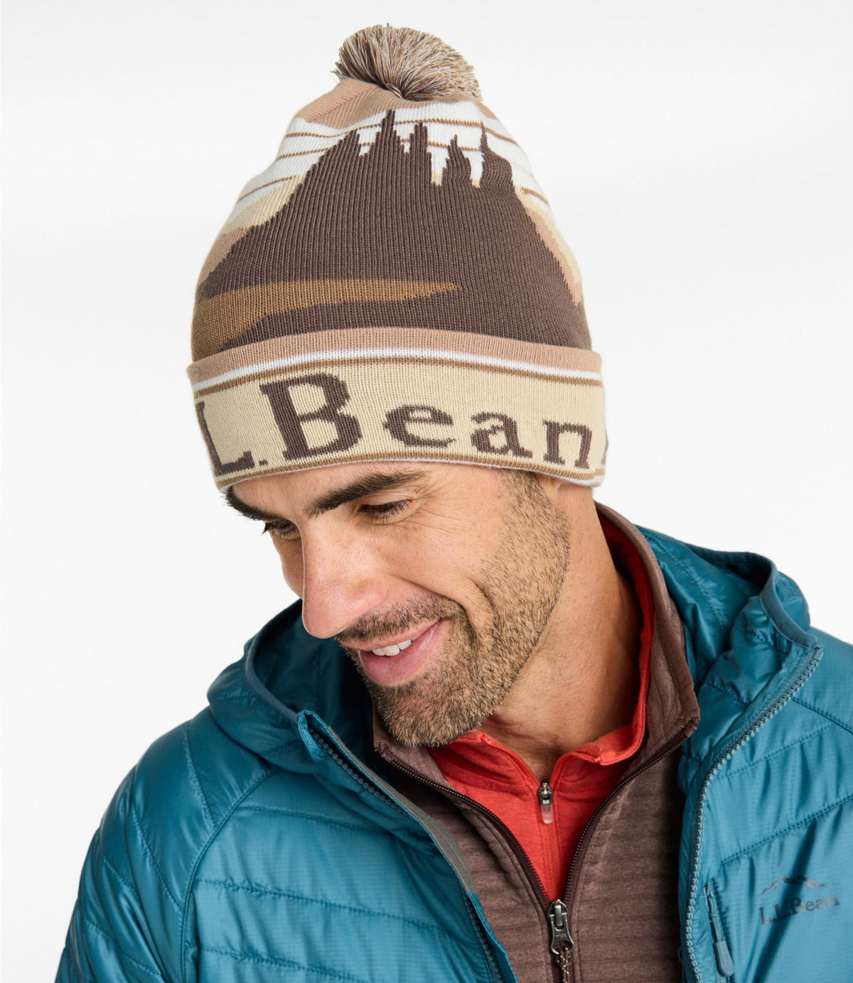 L.L.Bean Adults' Katahdin Pom Hat Carbon Navy/Persimmon Orange