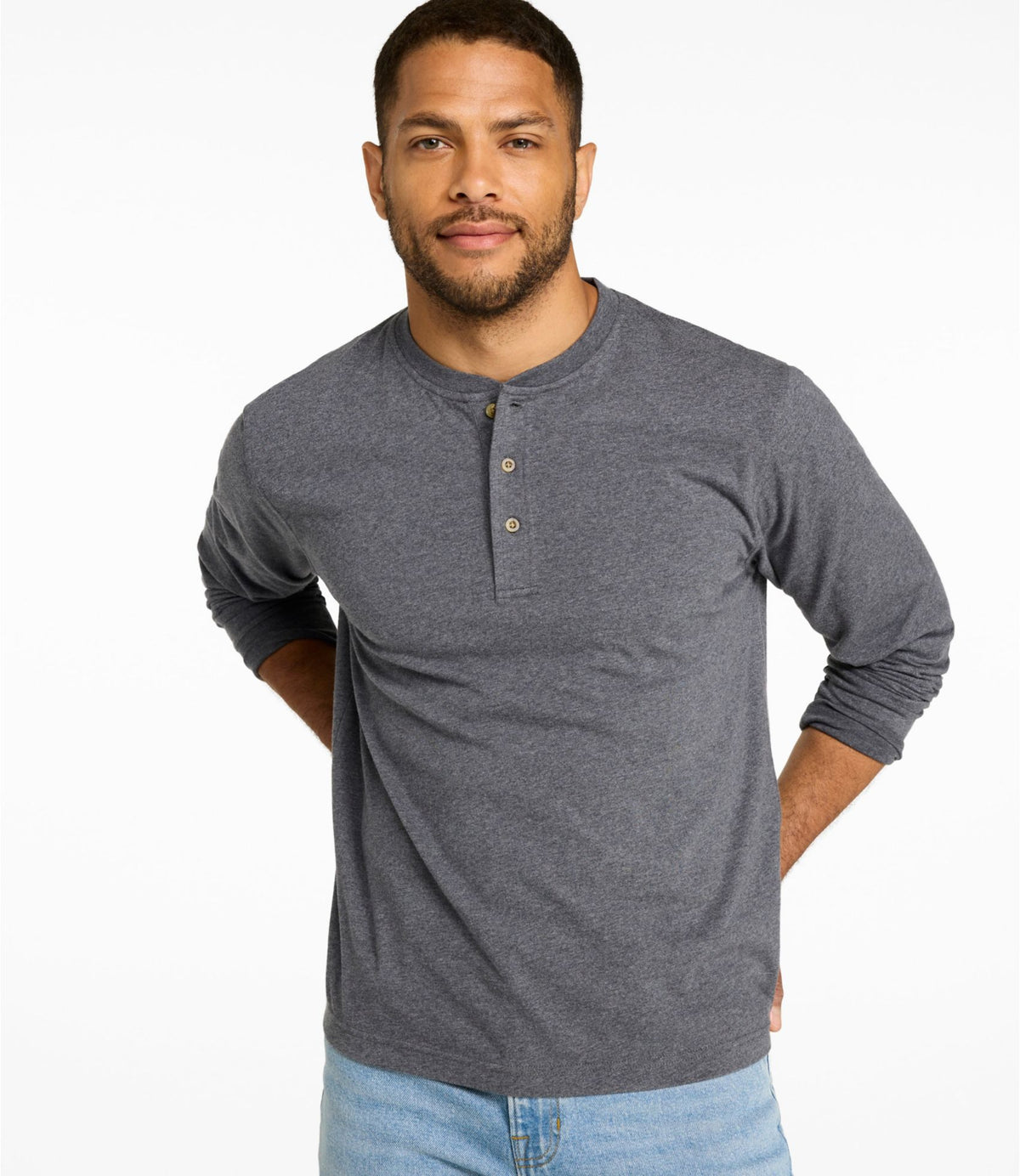 L.L.Bean Men's Carefree Unshrinkable Henley, Long-Sleeve, Slightly Fitted Charcoal Heather