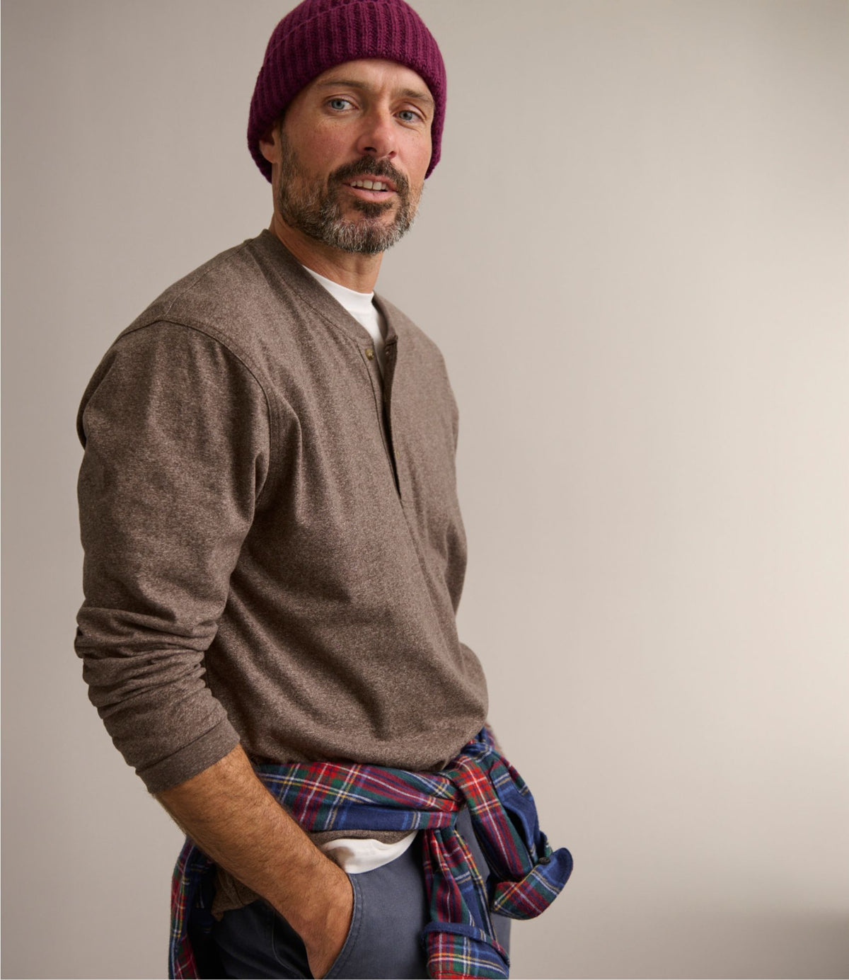 L.L.Bean Men's Carefree Unshrinkable Henley, Long-Sleeve, Slightly Fitted Charcoal Heather