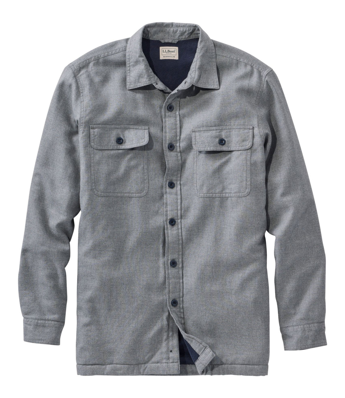 L.L.Bean Men's Fleece-Lined Flannel Shirt, Traditional Fit Charcoal Gray Heather