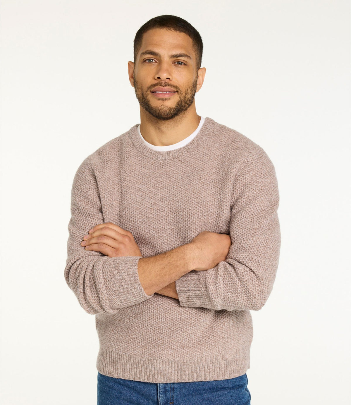 L.L.Bean Men's Heritage Honeycomb Sweater, Crewneck Dark Bronze Heather