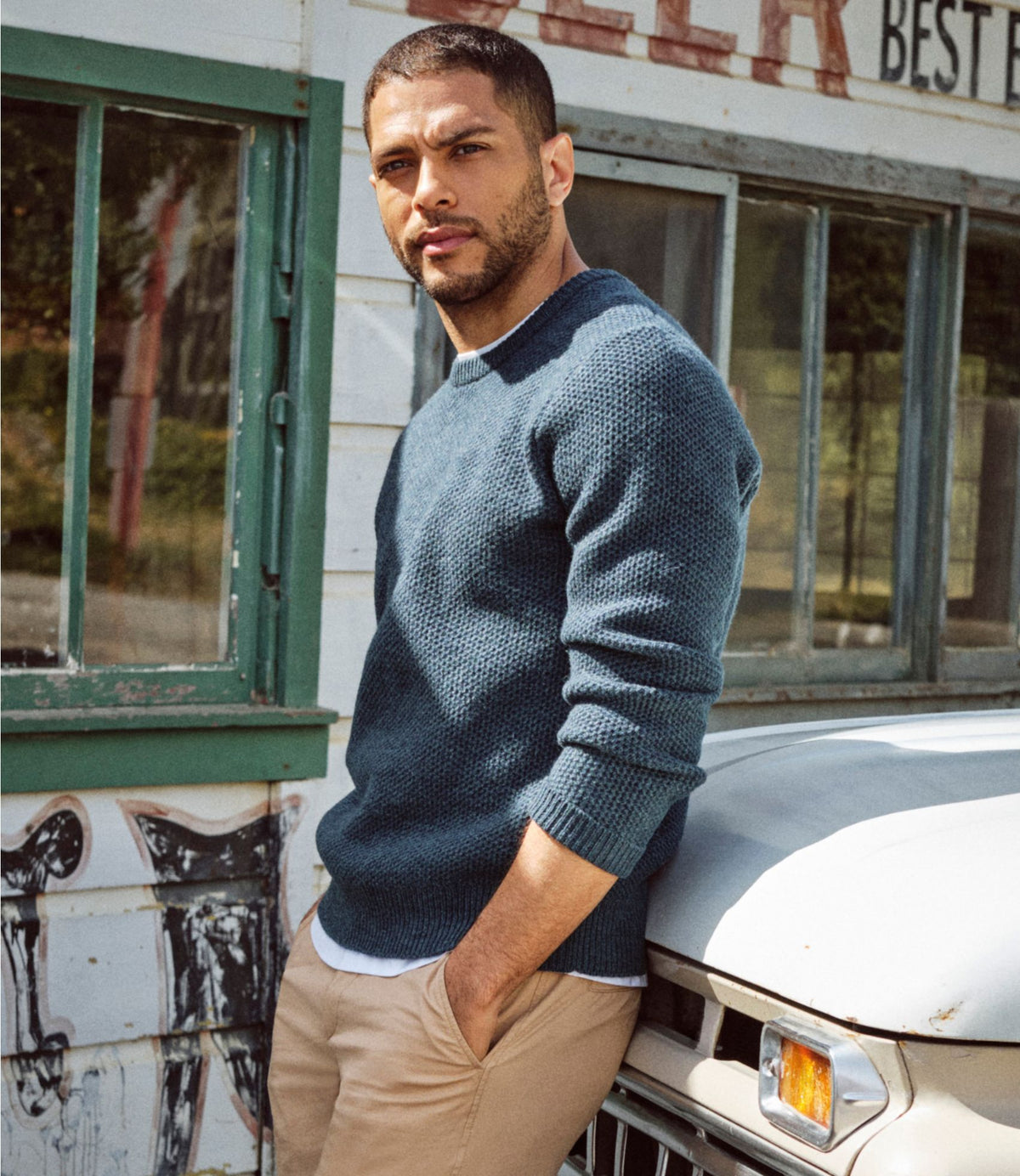 L.L.Bean Men's Heritage Honeycomb Sweater, Crewneck Dark Bronze Heather