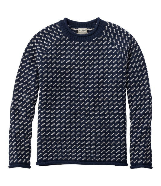 L.L.Bean Men's Bean's Classic Ragg Wool Sweater, Rollneck, Birds'-Eye Classic Navy/Light Gray Heather