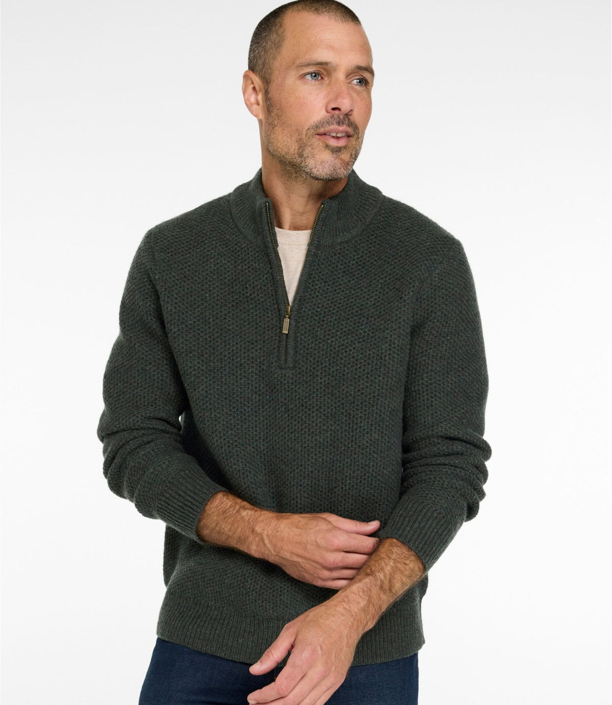 L.L.Bean Men's Heritage Honeycomb Sweater, Quarter-Zip Deep Blue Heather