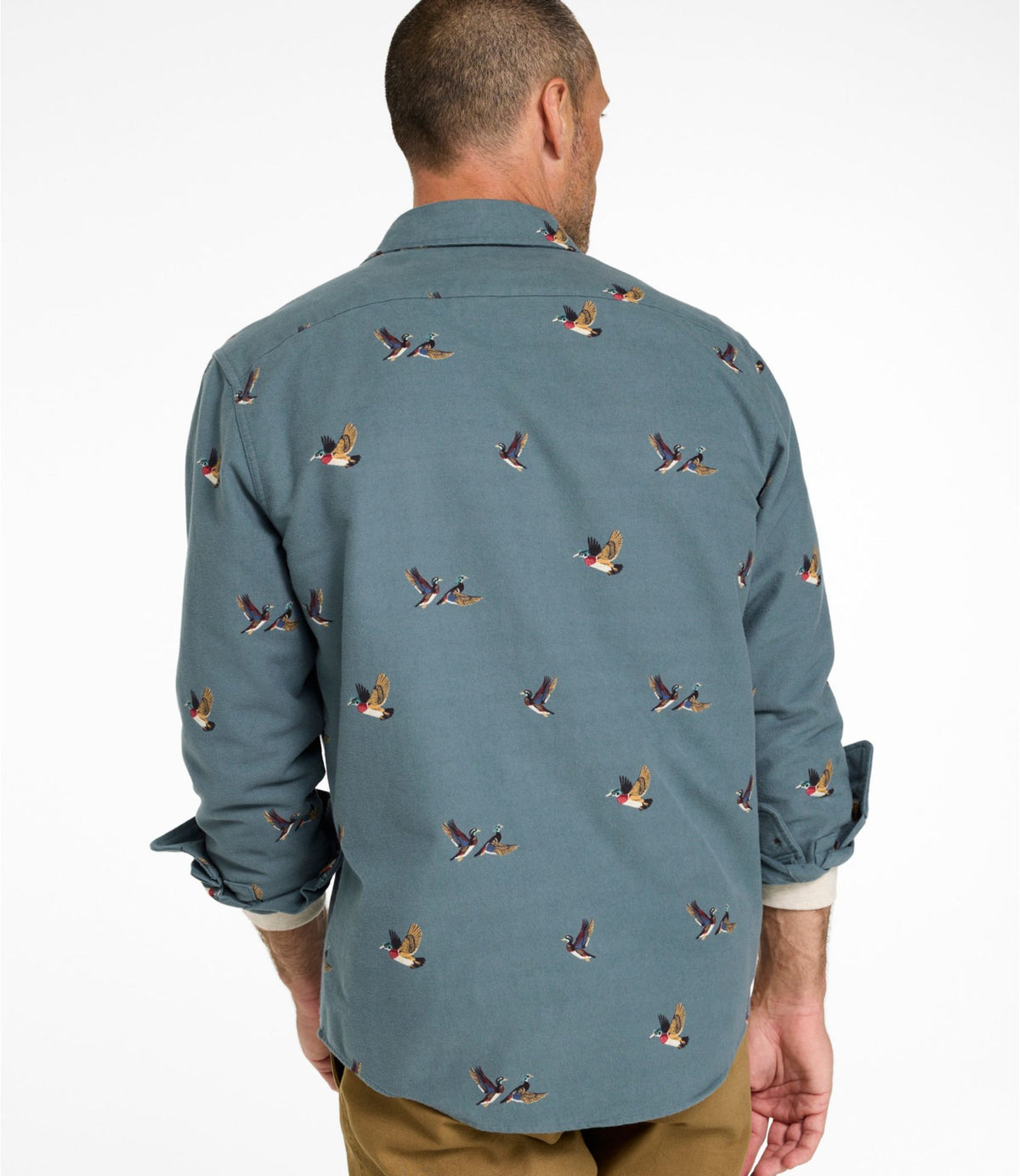 L.L.Bean Men's 1933 Chamois Cloth Shirt, Slim Fit, Print Brassy Olive Scenic
