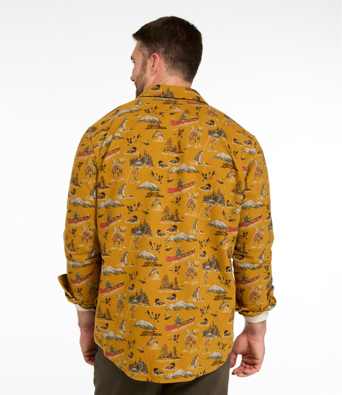 L.L.Bean Men's 1933 Chamois Cloth Shirt, Slim Fit, Print Brassy Olive Scenic