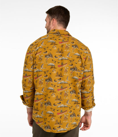 L.L.Bean Men's 1933 Chamois Cloth Shirt, Slim Fit, Print Brassy Olive Scenic