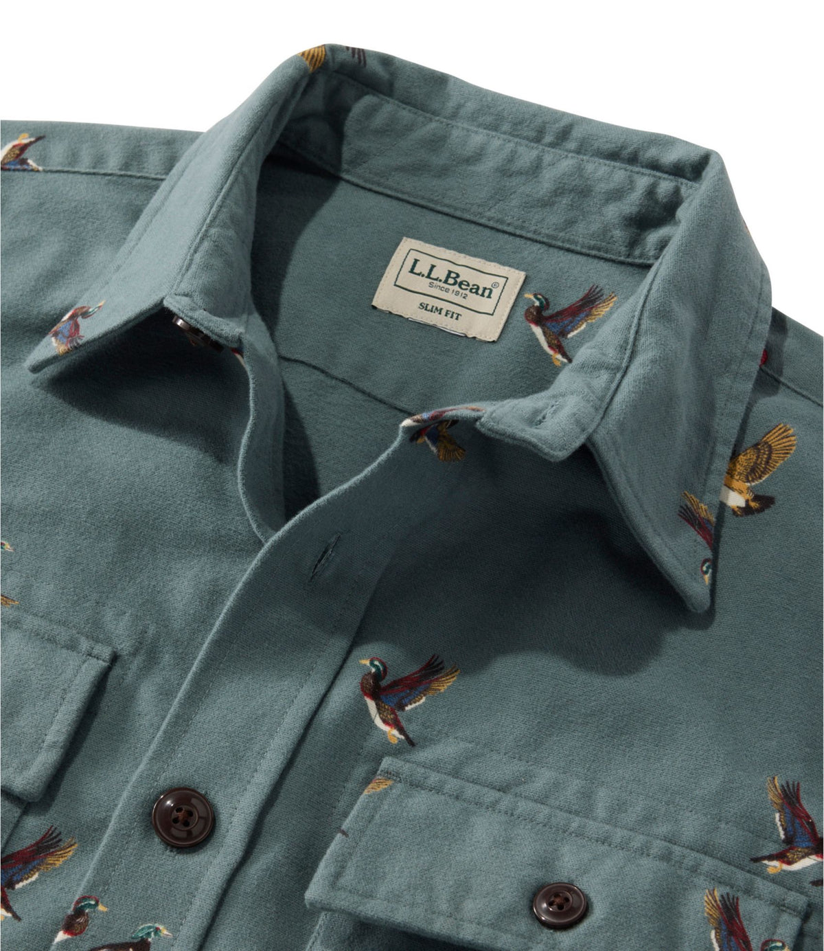 L.L.Bean Men's 1933 Chamois Cloth Shirt, Slim Fit, Print Brassy Olive Scenic