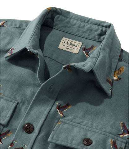 L.L.Bean Men's 1933 Chamois Cloth Shirt, Slim Fit, Print Brassy Olive Scenic