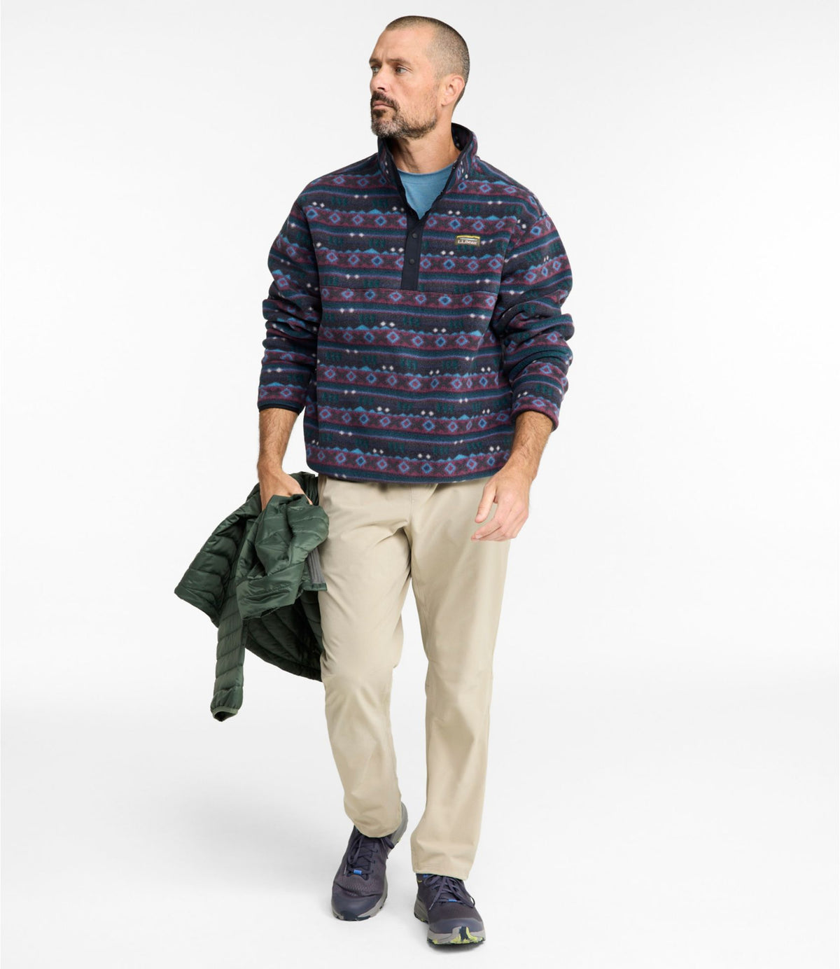 L.L.Bean Men's Mountain Classic Fleece Pullover, Print Dark Black Retro Diamond