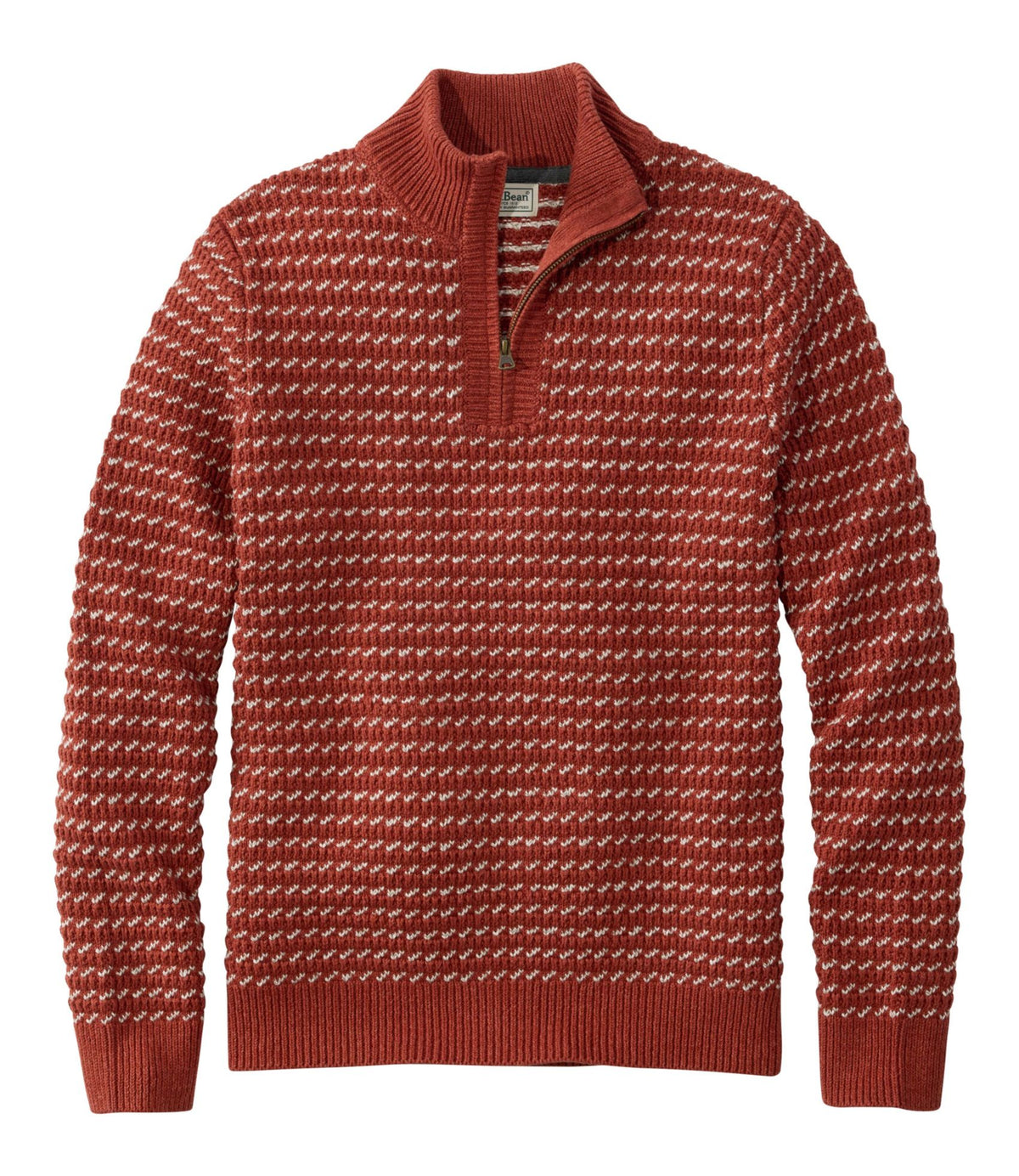 L.L.Bean Men's Organic Cotton Waffle Sweater, Quarter Zip, Bird's-Eye Red Ochre Birdseye