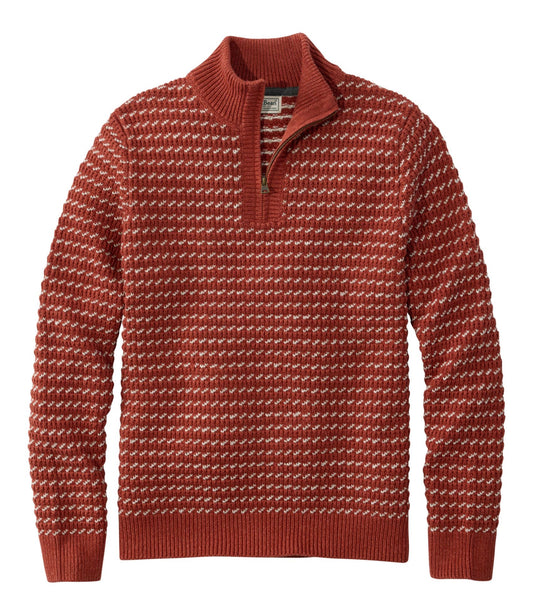 L.L.Bean Men's Organic Cotton Waffle Sweater, Quarter Zip, Bird's-Eye Red Ochre Birdseye