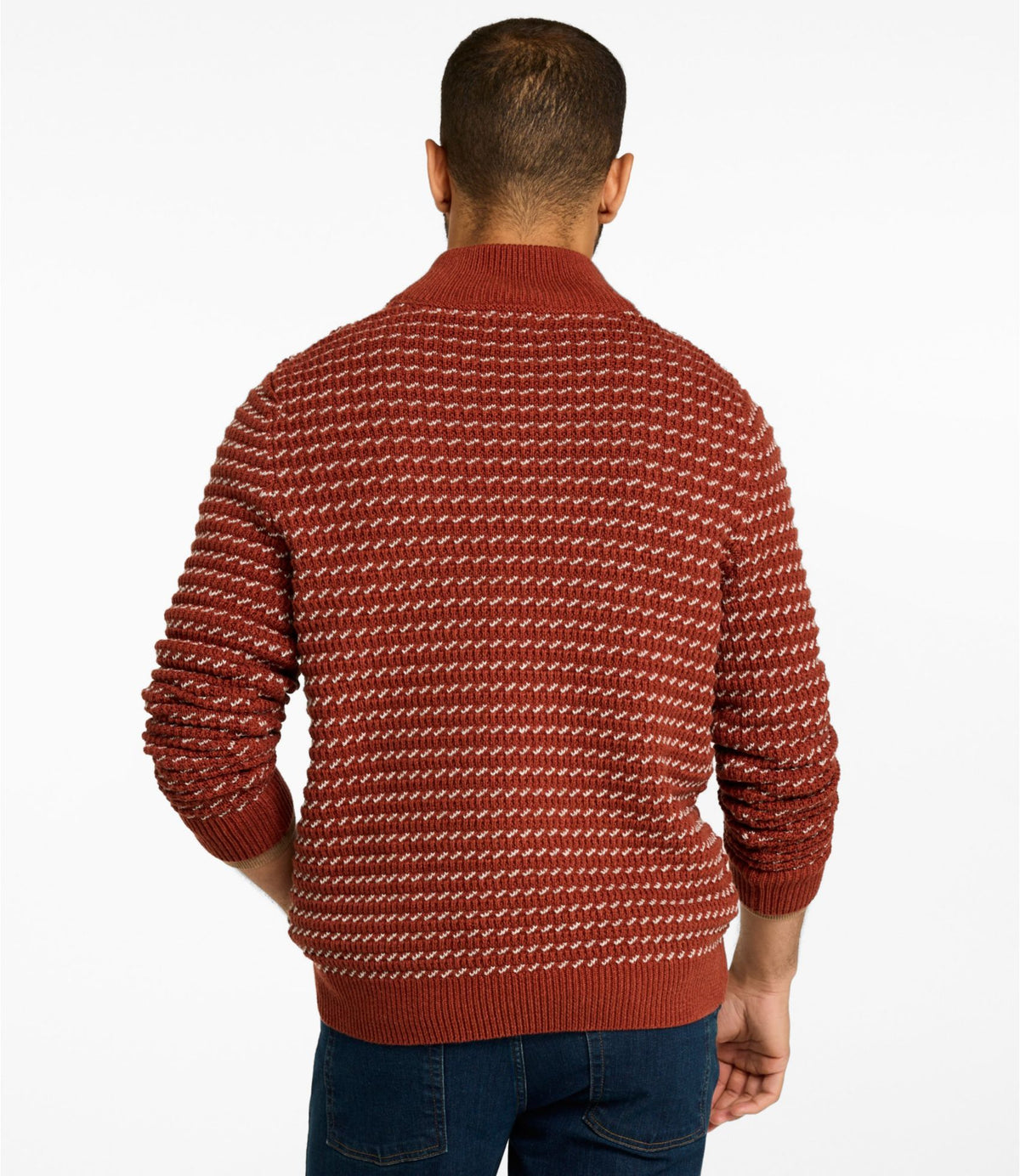 L.L.Bean Men's Organic Cotton Waffle Sweater, Quarter Zip, Bird's-Eye Red Ochre Birdseye