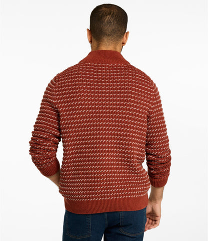 L.L.Bean Men's Organic Cotton Waffle Sweater, Quarter Zip, Bird's-Eye Red Ochre Birdseye