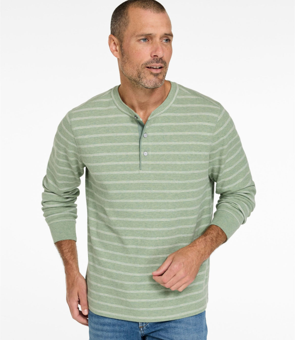 L.L.Bean Men's Bean's Vintage Soft Knit Henley, Stripe Faded Sage Stripe