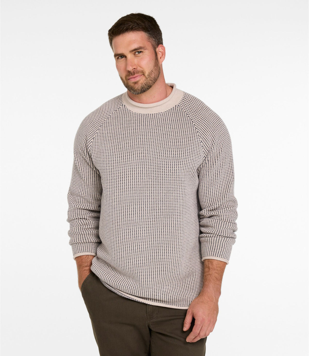 L.L.Bean Men's The Original Double L® Rollneck Sweater, Bird's-Eye Oatmeal Birdseye