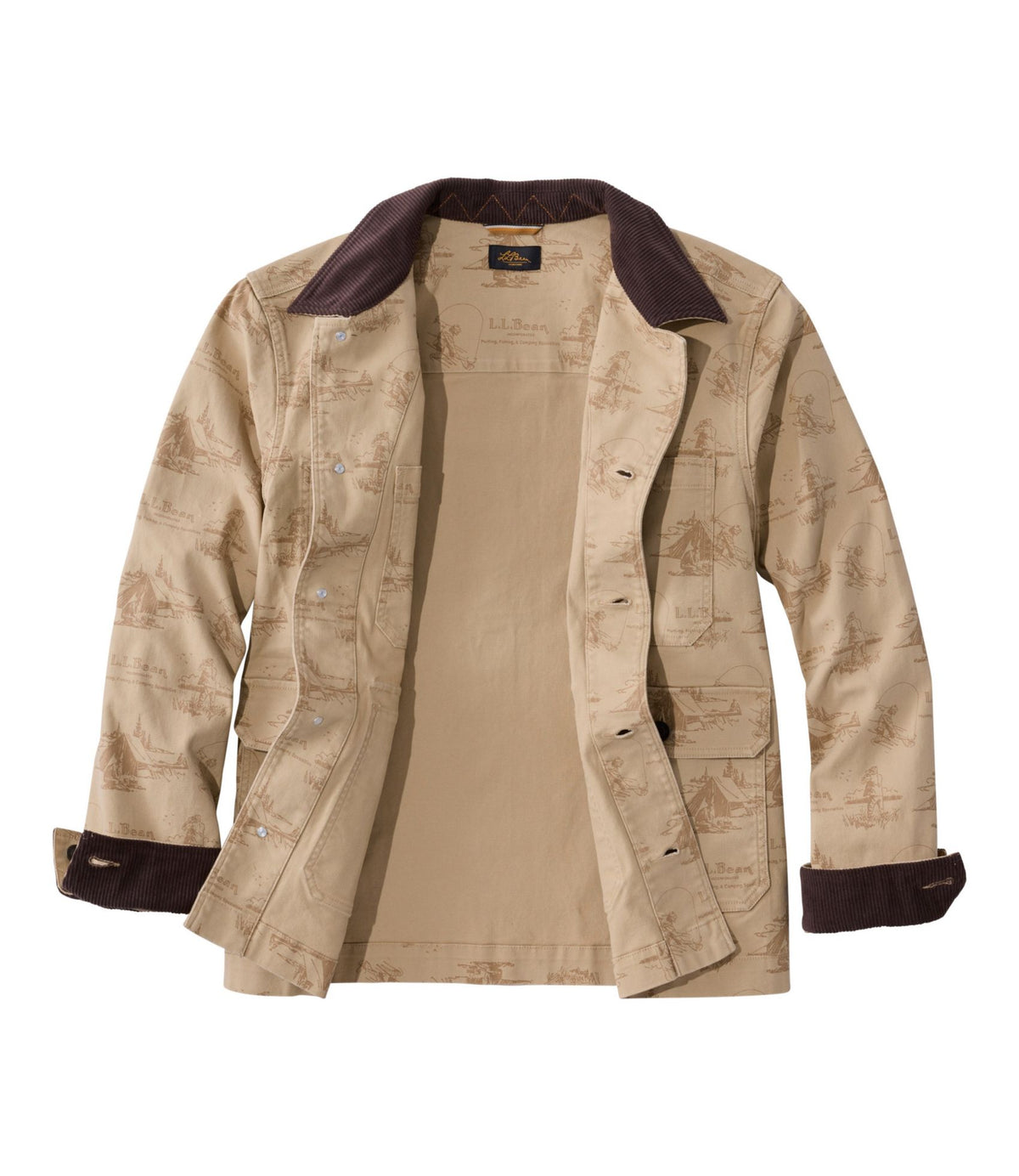 L.L.Bean Men's Signature Double L® Denim Barn Coat, Print Walnut Camping Scenic