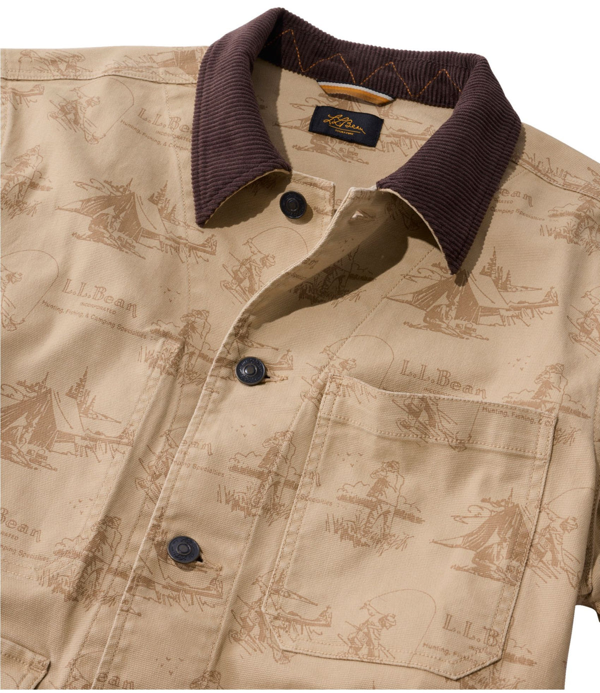 L.L.Bean Men's Signature Double L® Denim Barn Coat, Print Walnut Camping Scenic