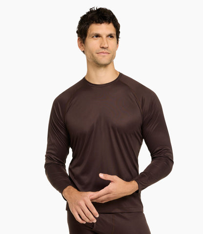 L.L.Bean Men's L.L.Bean Synthetic Silk Base Layer Top, Long-Sleeve Crew Deepest Brown