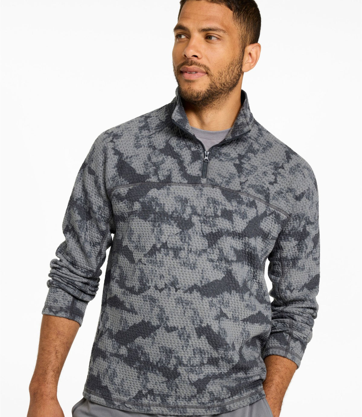 L.L.Bean Men's Ridgeknit Pullover, Quarter-Zip Print Black Caps