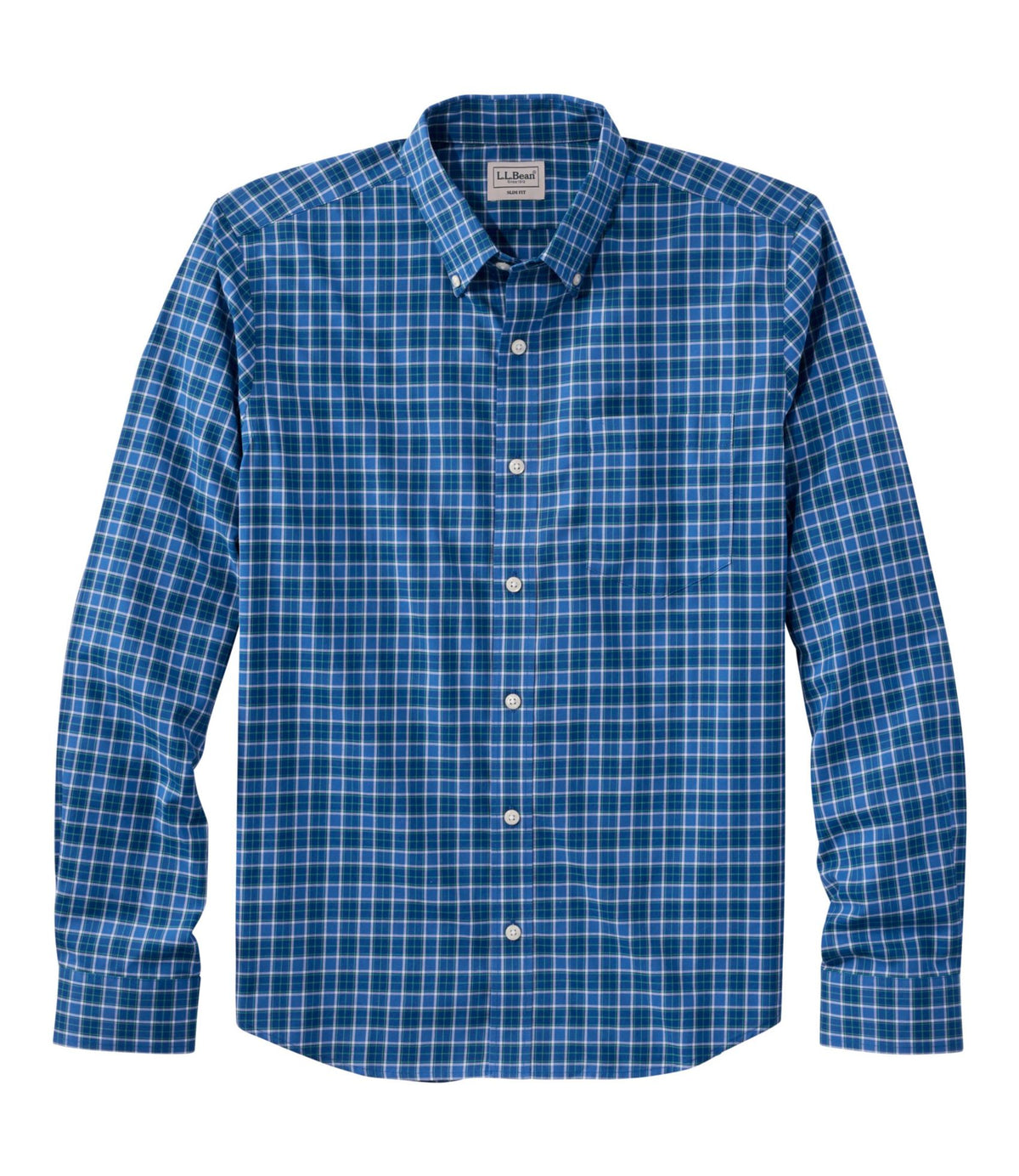 L.L.Bean Men's Wrinkle-Free Kennebunk Sport Shirt, Long-Sleeve, Slim Fit, Check Bering Blue