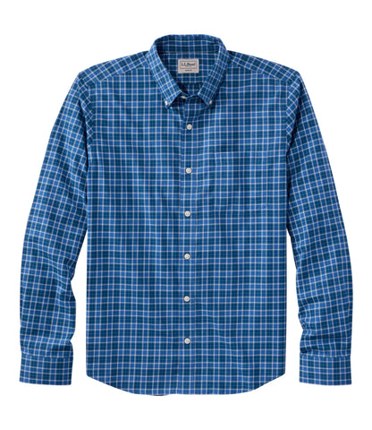 L.L.Bean Men's Wrinkle-Free Kennebunk Sport Shirt, Long-Sleeve, Slim Fit, Check Bering Blue