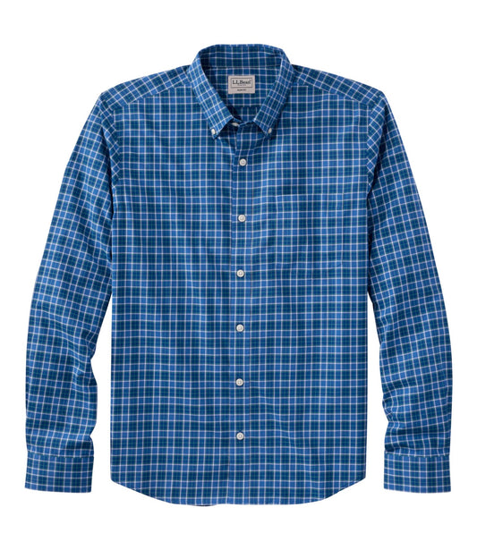 L.L.Bean Men's Wrinkle-Free Kennebunk Sport Shirt, Long-Sleeve, Slim Fit, Check Bering Blue