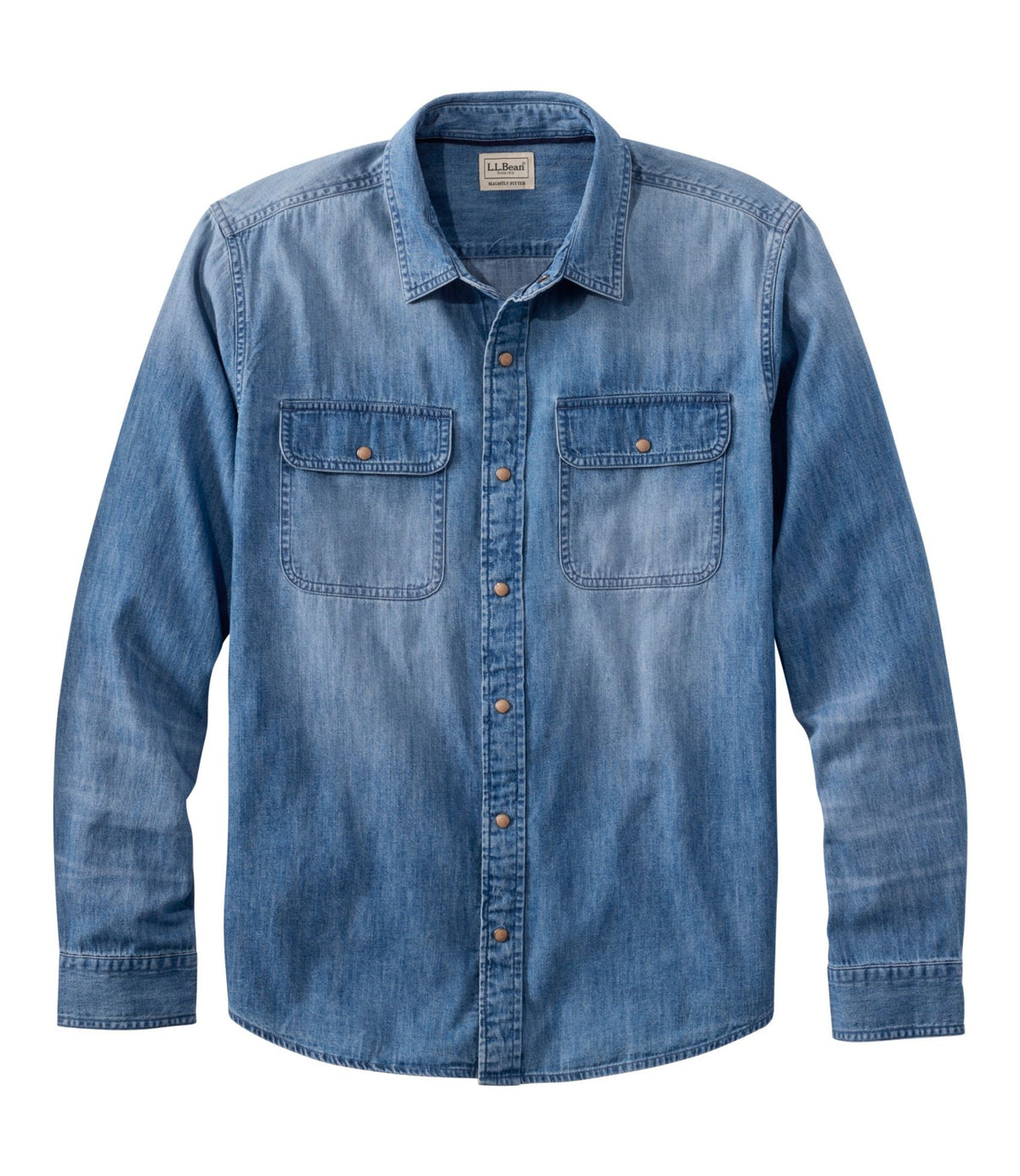 L.L.Bean Men's Sunwashed Denim Shirt, Slightly Fitted Untucked Fit Medium Wash