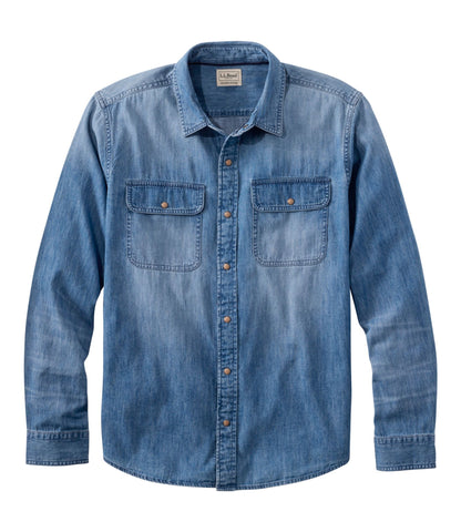 L.L.Bean Men's Sunwashed Denim Shirt, Slightly Fitted Untucked Fit Medium Wash