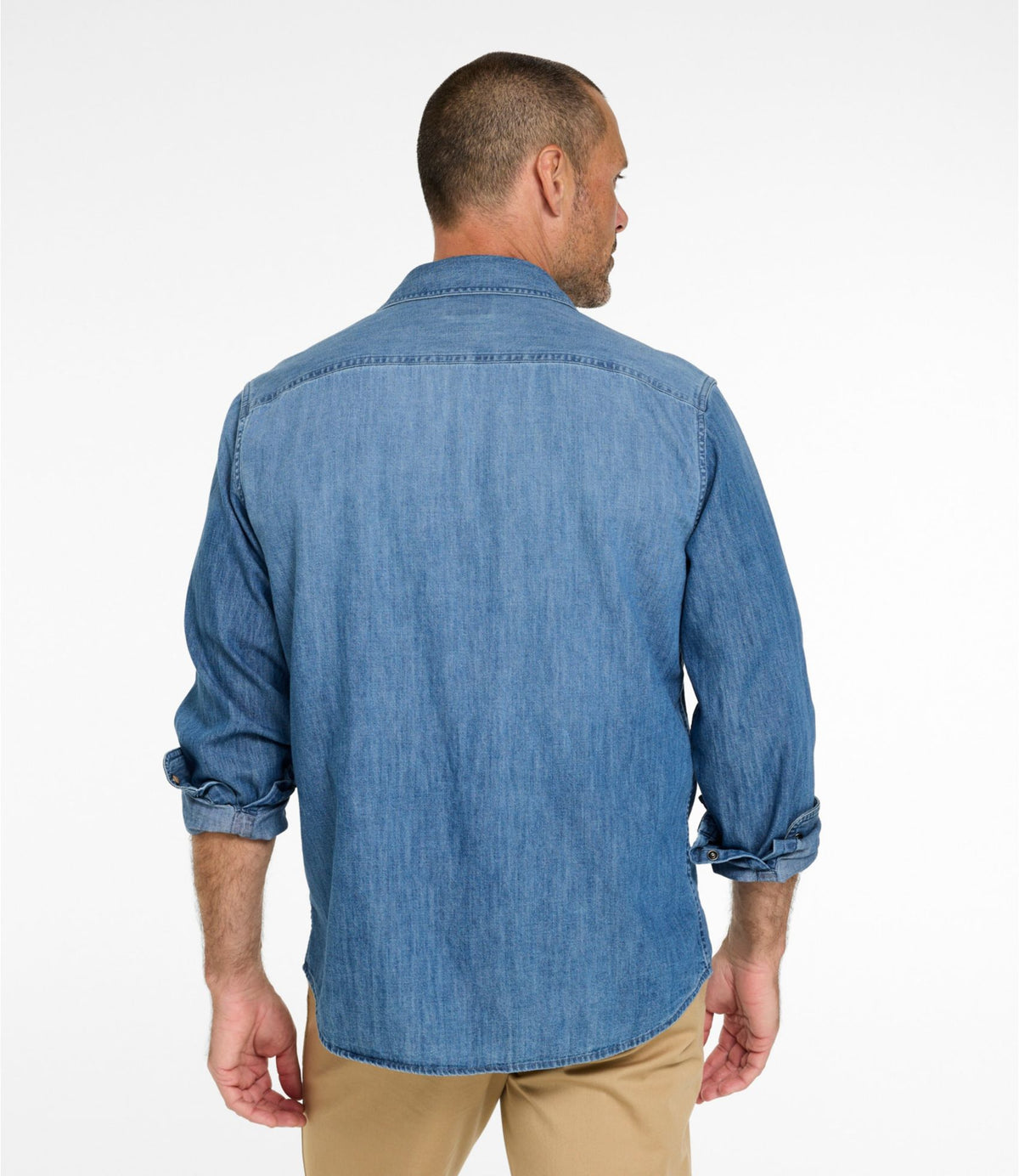 L.L.Bean Men's Sunwashed Denim Shirt, Slightly Fitted Untucked Fit Medium Wash