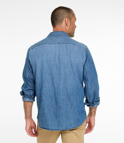 L.L.Bean Men's Sunwashed Denim Shirt, Slightly Fitted Untucked Fit Medium Wash