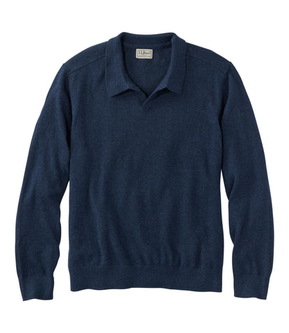 L.L.Bean Men's All Seasons Cotton Blend Sweater, Long-Sleeve Polo Classic Navy Heather
