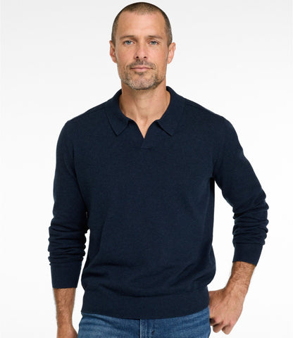 L.L.Bean Men's All Seasons Cotton Blend Sweater, Long-Sleeve Polo Classic Navy Heather